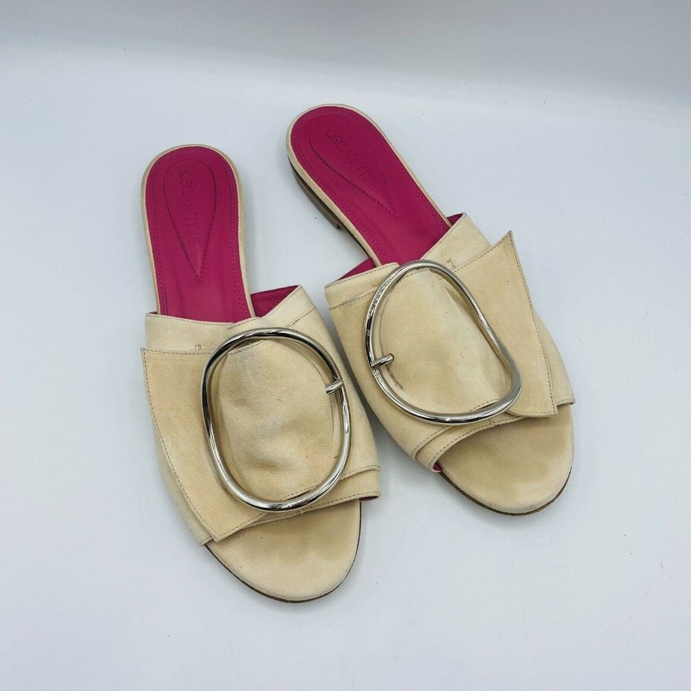Oscar Tiye Pale Pink Suede Flats Slides 37.5 7.5 - Picture 2 of 7